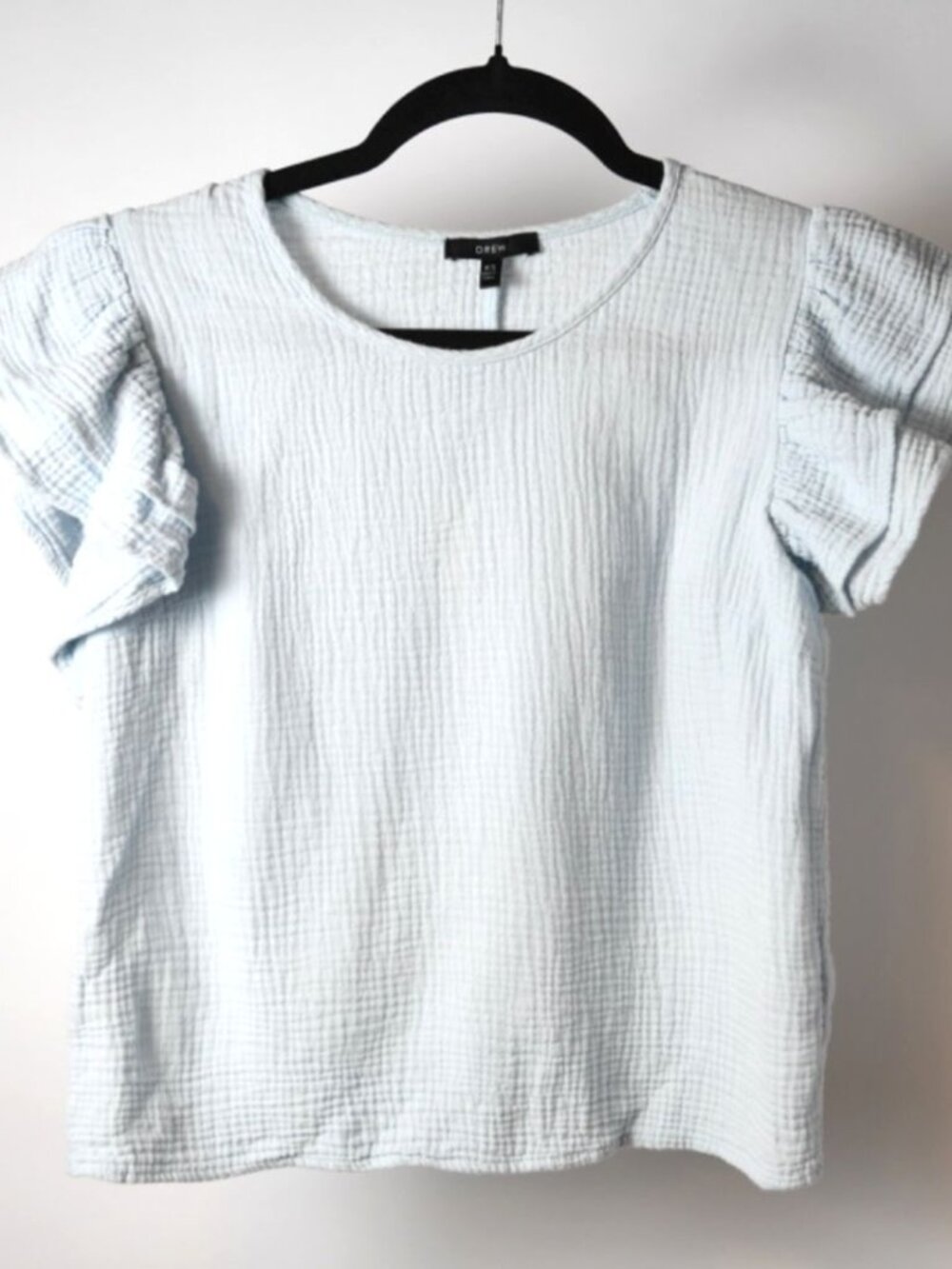 Drew XSmall Blouse Light Blue Short Sleeve Ruffle Tiered Cotton Gauze Top